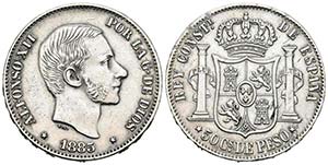 ALFONSO XII (1874-1885). 50 Centavos de Peso ... 
