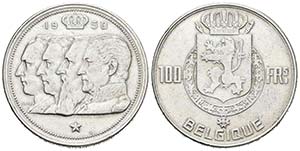 BELGICA. 100 Francs (Ar. 18,00g/33mm). 1950. ... 