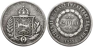 BRASIL. 2000 Reis (Ar. 24,69g/37mm). 1853. ... 