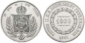 BRASIL. 1000 Reis. (Ar. 12,72g/30mm). 1861. ... 