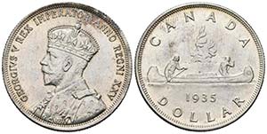 CANADA. 1 Dollar (Ar. 23,38g/36mm). 1935. ... 