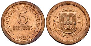 PORTUGAL. 5 Centavos. (Ae. 8,06g/25mm). ... 