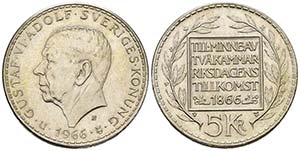SUECIA. 5 Kronor. (Ar. 18,04g/34mm). 1966. ... 