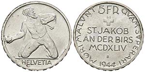 SUIZA. 5 Francs (Ar. 15,01g/31mm). 1944. ... 