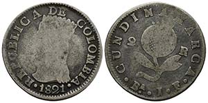 COLOMBIA. 2 Reales (Ar. 4,91g/25mm). 1821. ... 