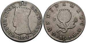 COLOMBIA. 8 reales (Ar. 21,74g/44mm). 1821. ... 