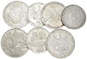 ALEMANIA. Conjunto de 7 monedas de plata de ... 
