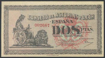 2 Pesetas. 1937. Consejo de Asturias y ... 
