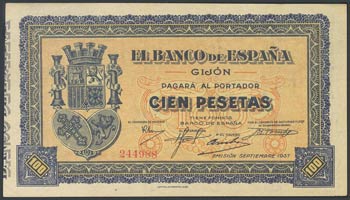 100 Pesetas. September 1937. Without series. ... 