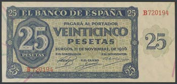25 Pesetas. November 21, 1936. Series B. ... 