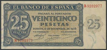 25 Pesetas. November 21, 1936. Series R. ... 