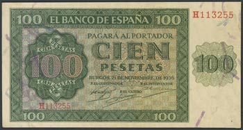 100 Pesetas. November 21, 1936. Series H. ... 