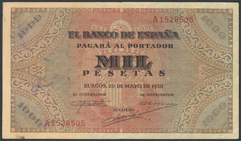 1000 Pesetas. 20 de Mayo de 1938. ... 