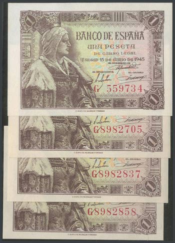 Set of 4 correlative 1 Peseta banknotes ... 
