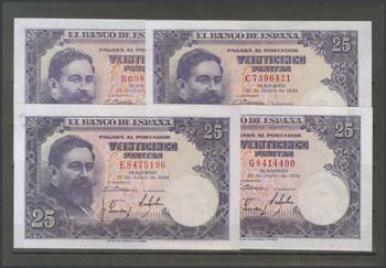 Set of 11 25 Pesetas banknotes issued on ... 