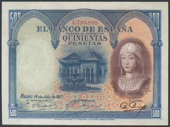 500 pesetas. July 24, 1927. (Edifil 2017: ... 