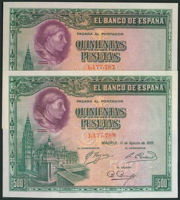 500 pesetas. August 15, 1928. Correlative ... 