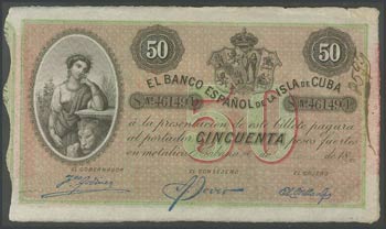 CUBA. 50 pesos. May 15, 1896. SILVER ... 