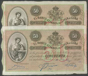 CUBA. 50 Pesos. 15 de Mayo de 1896. Pareja ... 