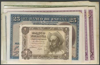Set of 26 banknotes from the Bank of Spain, ... 