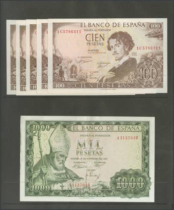 Set of 27 banknotes of the Bank of Spain, ... 