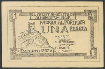 ALHAMA DE MURCIA (MURCIA). 1 Peseta. 1937. ... 