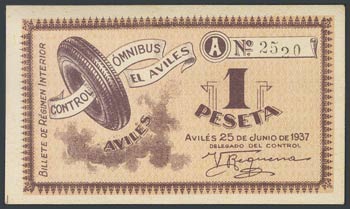 AVILES (ASTURIAS). 1 peseta. June 25, 1937. ... 