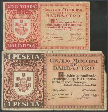 BARBASTRO (HUESCA). 25 Cents and 1 Peseta. ... 