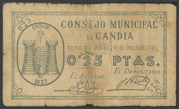 GANDIA (VALENCIA). 25 Céntimos. 1937. Serie ... 