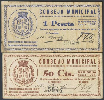 SARIÑENA (HUESCA). 50 Céntimos y 1 Peseta. ... 
