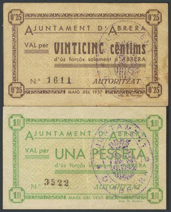 ABRERA (BARCELONA). 25 Cents and 1 Peseta. ... 