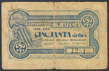 AIGUESBONES (BARCELONA). 50 Cents. (1937ca). ... 
