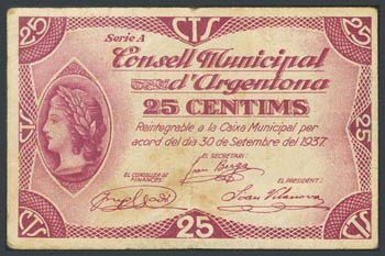 ARGENTONA (BARCELONA). 25 cents. September ... 