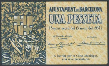 BARCELONA. 1 peseta. May 13, 1937. Series E. ... 
