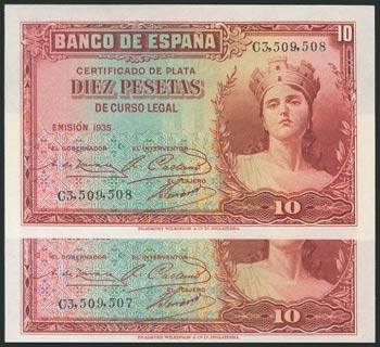 10 pesetas. 1935. Correlative couple. Series ... 