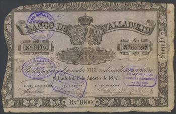 1000 Reales. 1 de Agosto de 1857. Banco de ... 