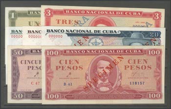 CUBA. Set of 7 banknotes of 1 Peso, 3 Pesos, ... 
