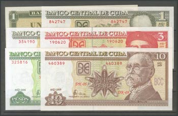 CUBA. Set of 6 banknotes of 1 Peso (3), 3 ... 