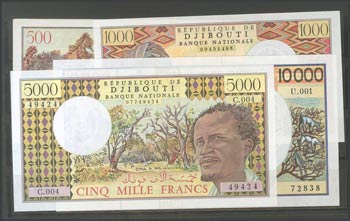 DJIBOUTI. 500 Francs, 1000 Francs, 5000 ... 