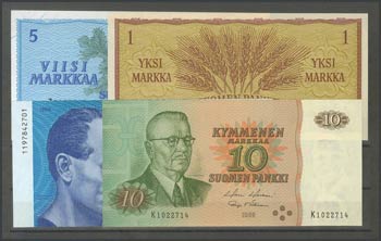 FINLAND. Set of 4 banknotes from Finland, in ... 