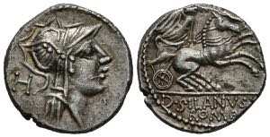 GENS JUNE. Denarius. 91 BC Rome. A \/ Bust ... 