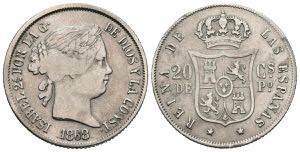ISABEL II (1833-1868). 20 Centavos. (Ar. ... 