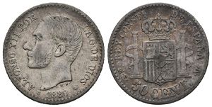 ALFONSO XII (1874-1885). 50 Cents. (Ar. ... 