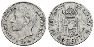 ALFONSO XII (1874-1885). 50 Cents. (Ar. ... 