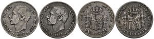 ALFONSO XII (1874-1885). Set of 2 coins of 1 ... 