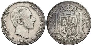 ALFONSO XII (1874-1885). 50 centavos. (Ar. ... 