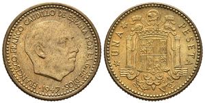 SPANISH STATE. 1 peseta. (AlCu. 3.50g \/ ... 