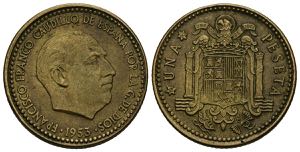 SPANISH STATE. 1 peseta. (AlCu. 3.39g \/ ... 