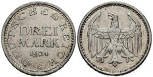GERMANY, Weimar Republic. 3 Mark. (Ar. ... 