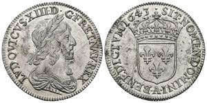 FRANCIA, Luis XIII (1610-1643). 1/4 Ecu. ... 